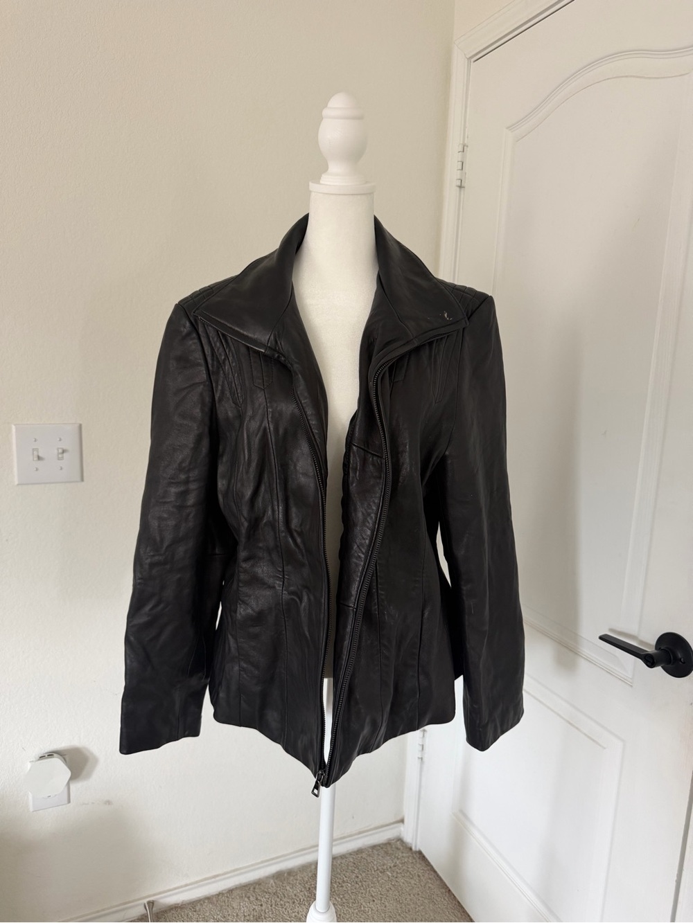 Avanti Black Leather Asymmetric Zip Jacket